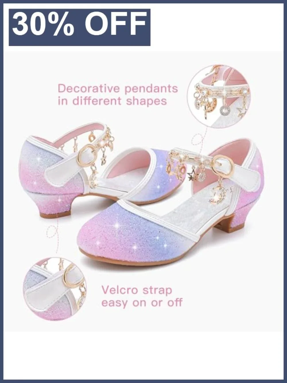 Girls Dress Shoes High Heels Glitter Princess Formal Sandals